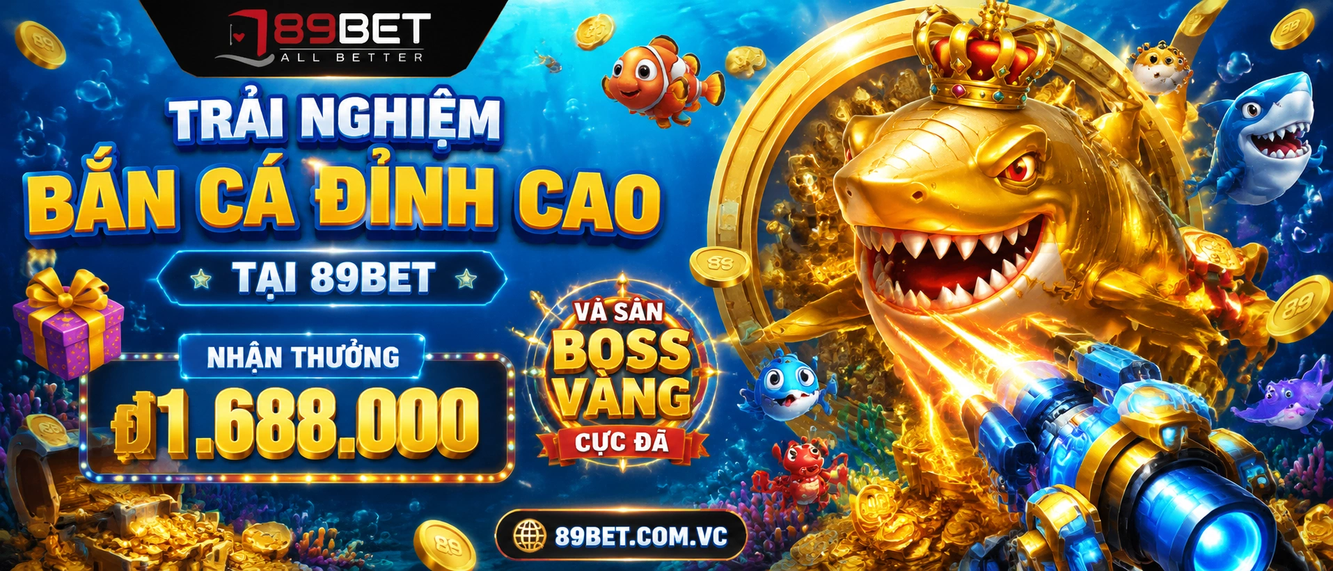 Sảnh Bắn Cá 89BET với chủ đề đại dương và giao diện chọn bàn nhanh